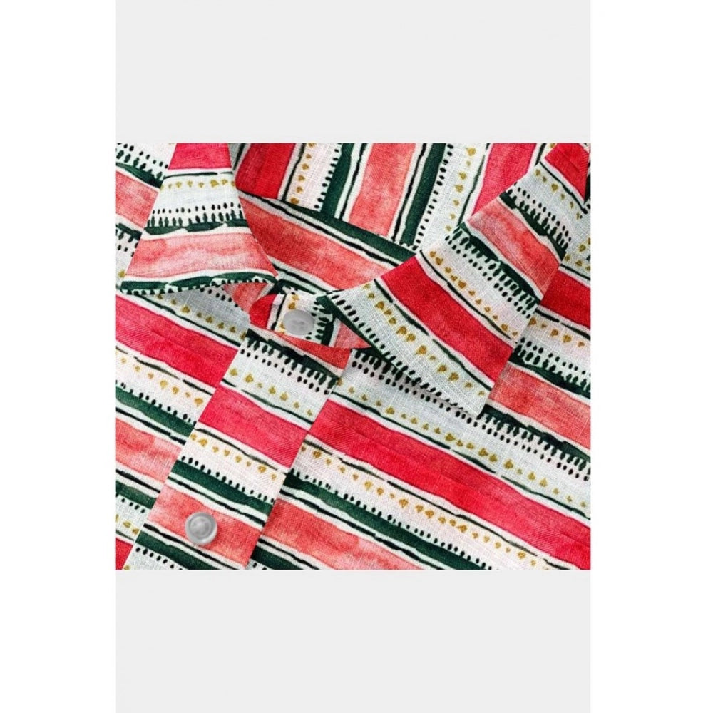 Men's Cotton Blended Striped Full Sleeve Shirt — Red-White