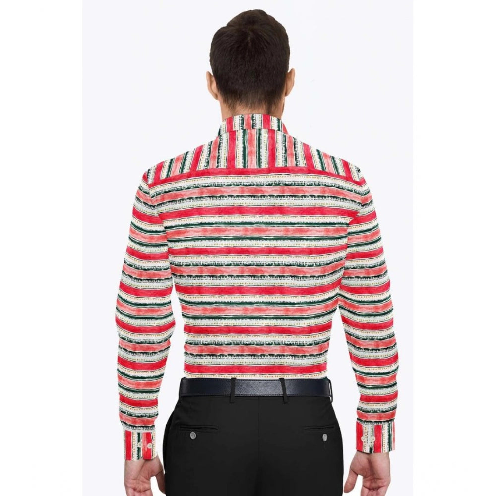 Men's Cotton Blended Striped Full Sleeve Shirt — Red-White