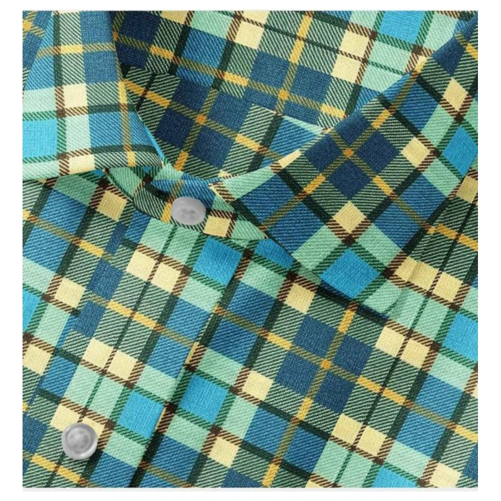 Men's Cotton Blended Checked Full Sleeve Shirt — Green-Yellow