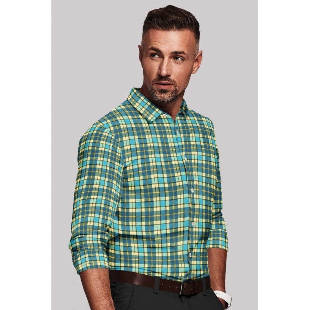 Men's Cotton Blended Checked Full Sleeve Shirt — Green-Yellow