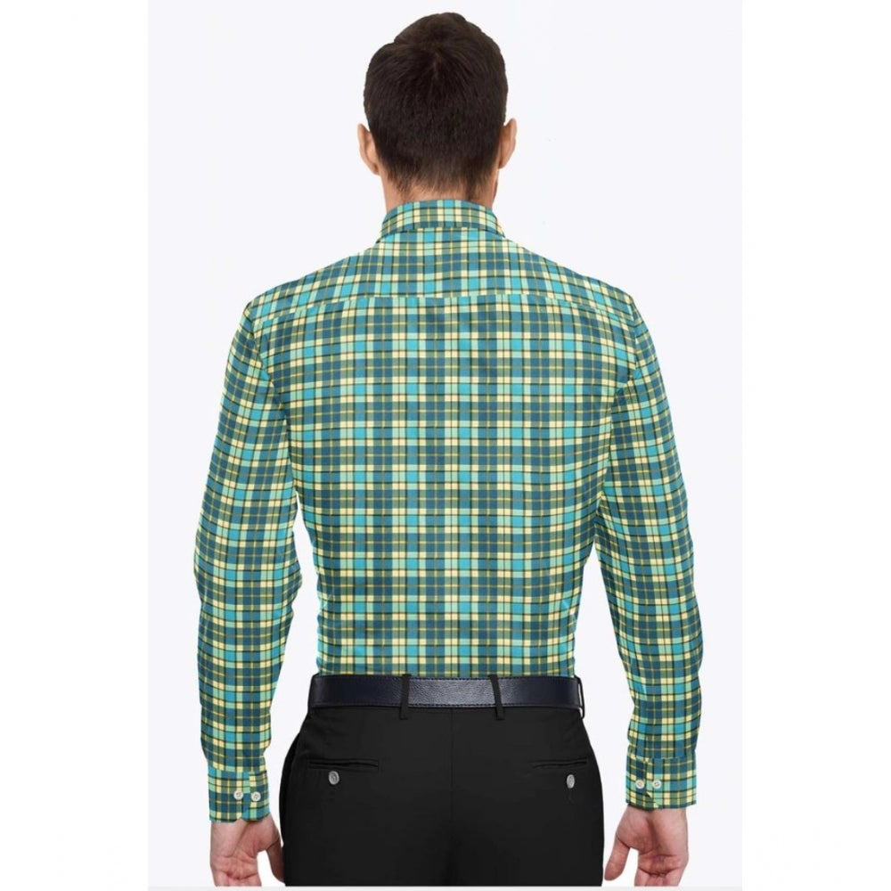 Men's Cotton Blended Checked Full Sleeve Shirt — Green-Yellow