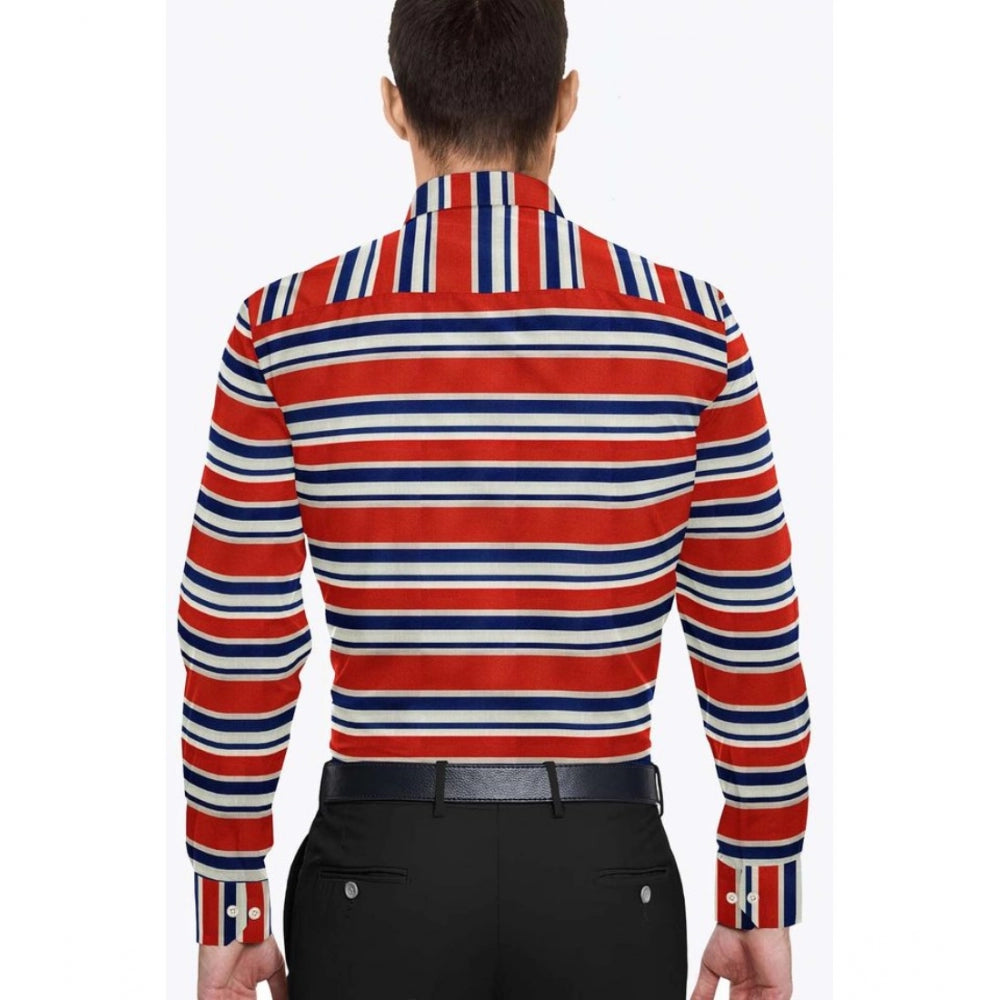 Men's Cotton Blended Striped Full Sleeve Shirt — Red-Blue
