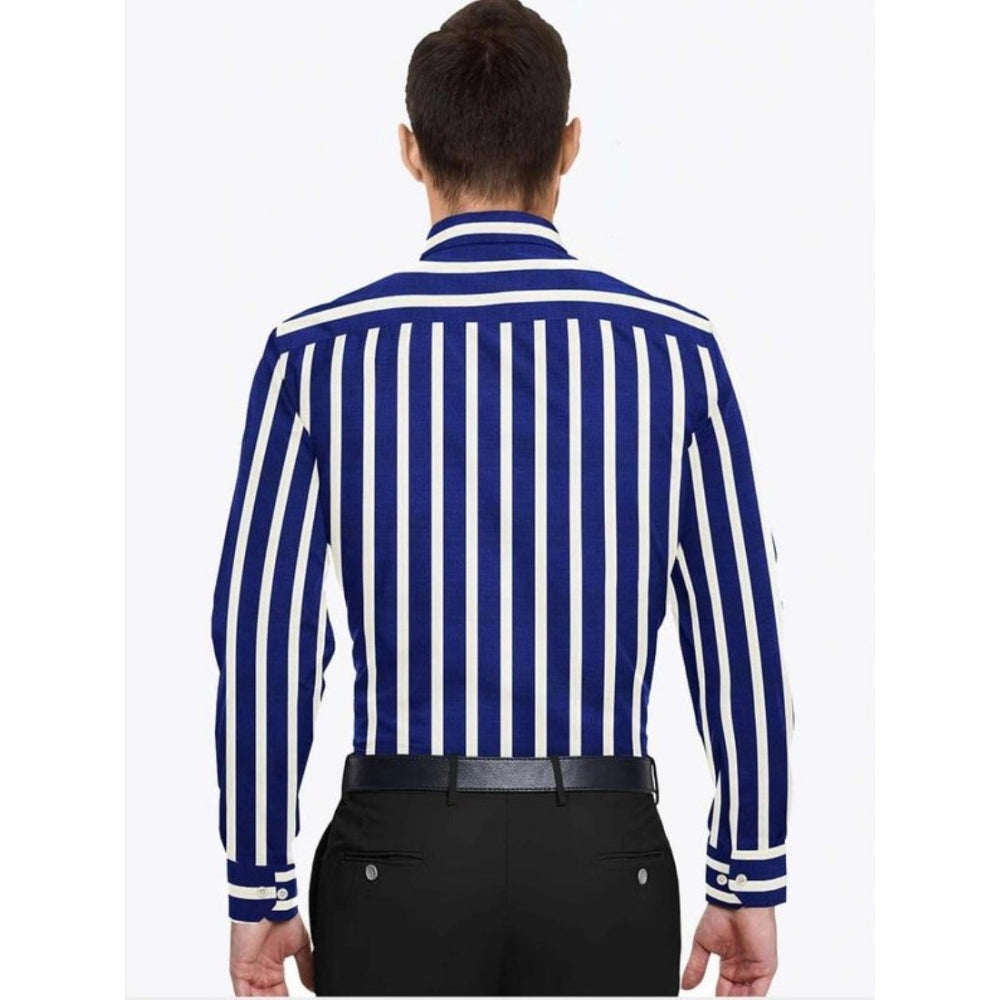 Men's Cotton Blended Striped Full Sleeve Shirt — White-Blue