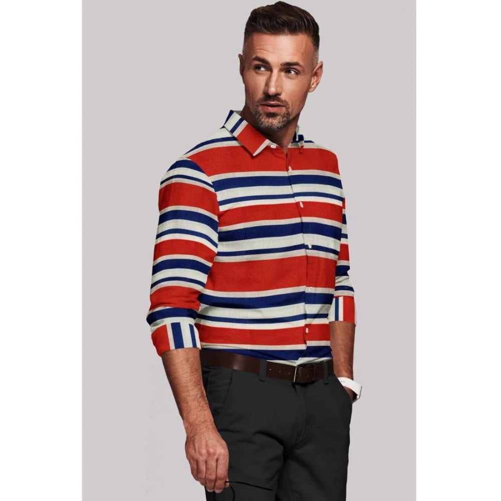 Men's Cotton Blended Striped Full Sleeve Shirt — Red-Blue