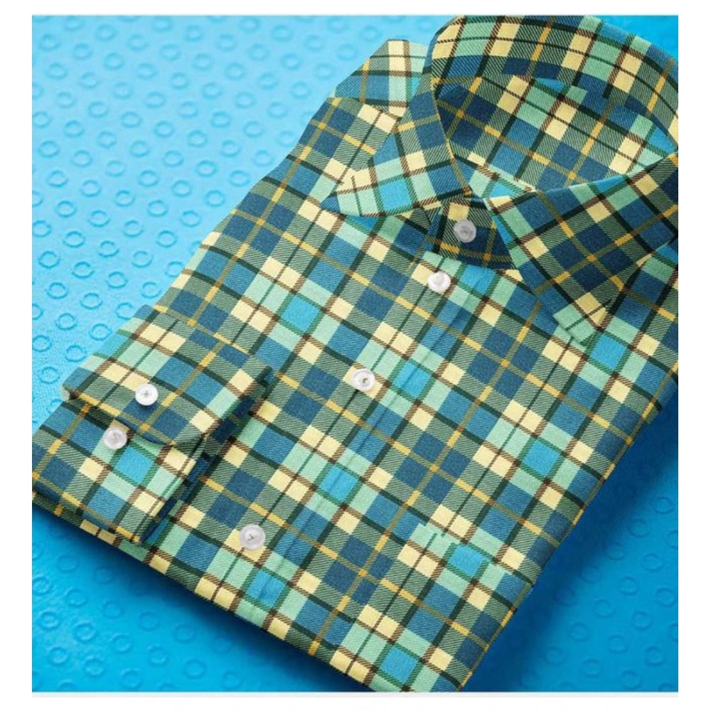 Men's Cotton Blended Checked Full Sleeve Shirt — Green-Yellow