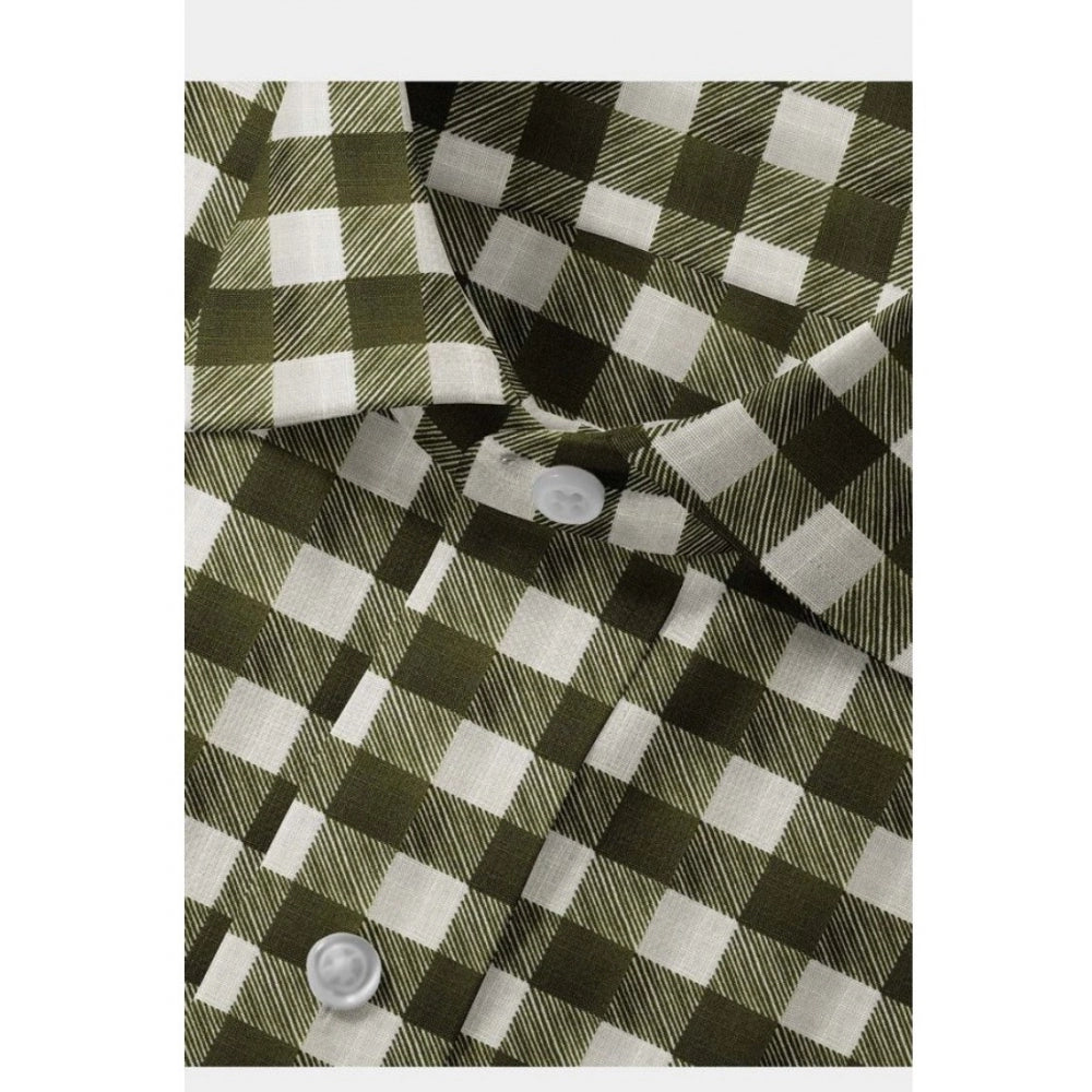 Men's Cotton Blended Checked Full Sleeve Shirt — White-Green
