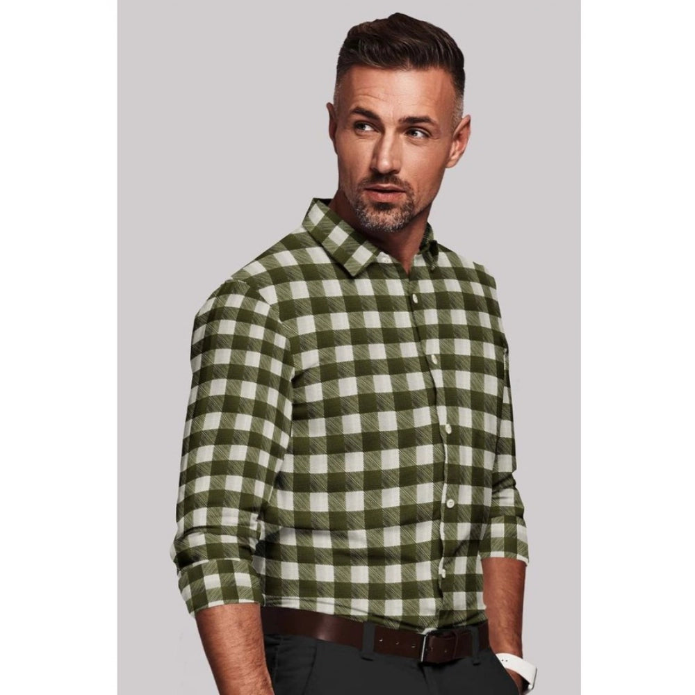 Men's Cotton Blended Checked Full Sleeve Shirt — White-Green
