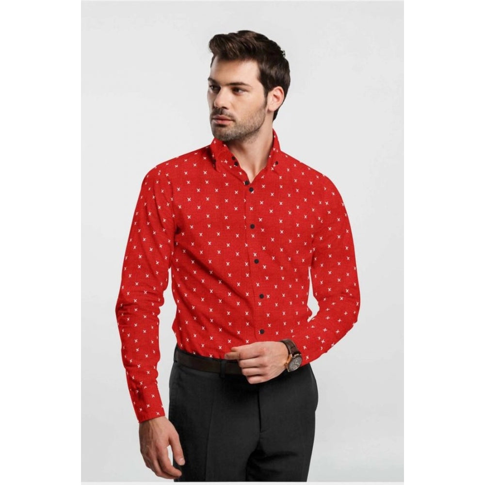 Men's Cotton Blended Printed Full Sleeve Shirt — Red