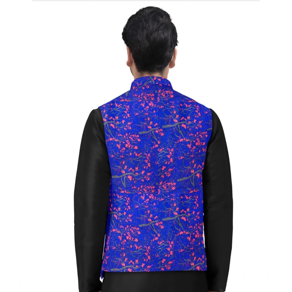 Men's Jacquard Printed Full Sleeve Waistcoat — Blue · 6_36