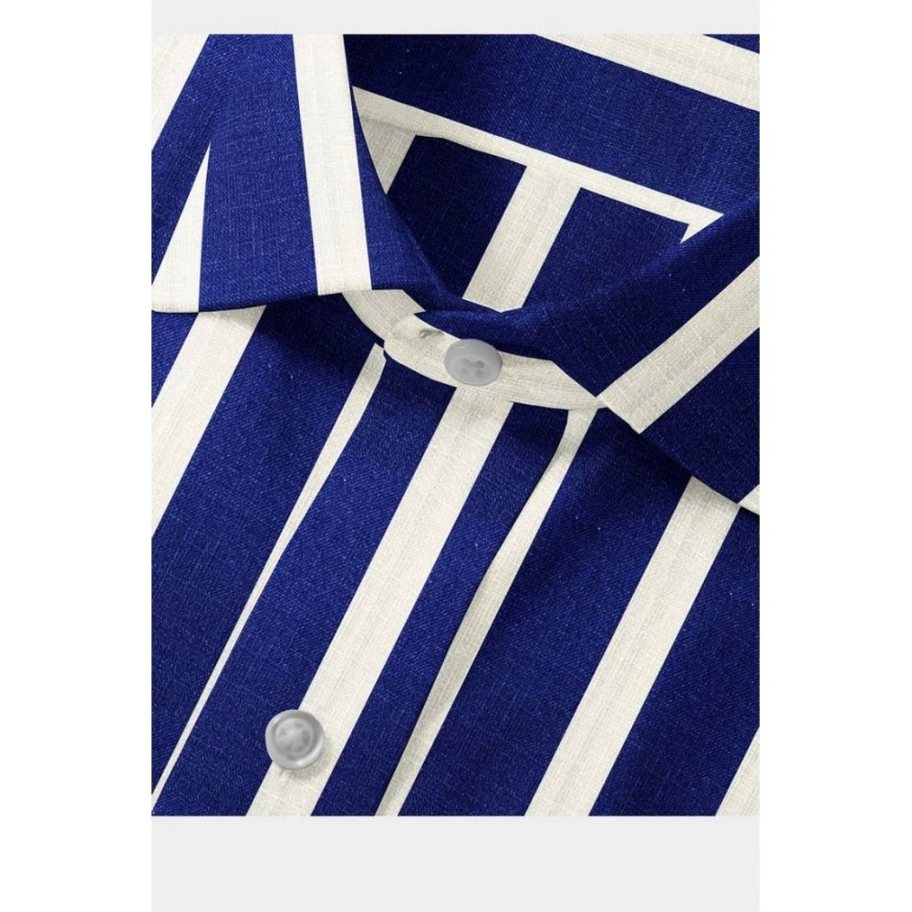 Men's Cotton Blended Striped Full Sleeve Shirt — White-Blue