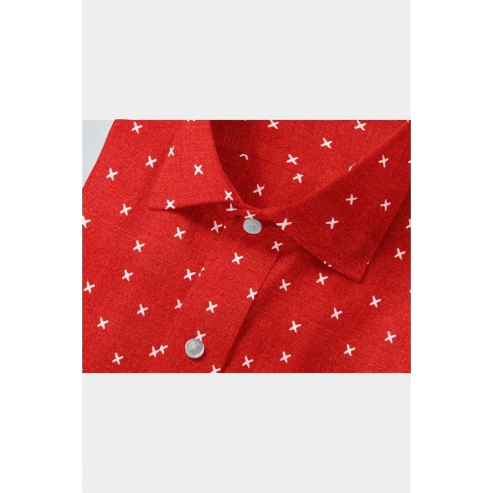 Men's Cotton Blended Printed Full Sleeve Shirt — Red