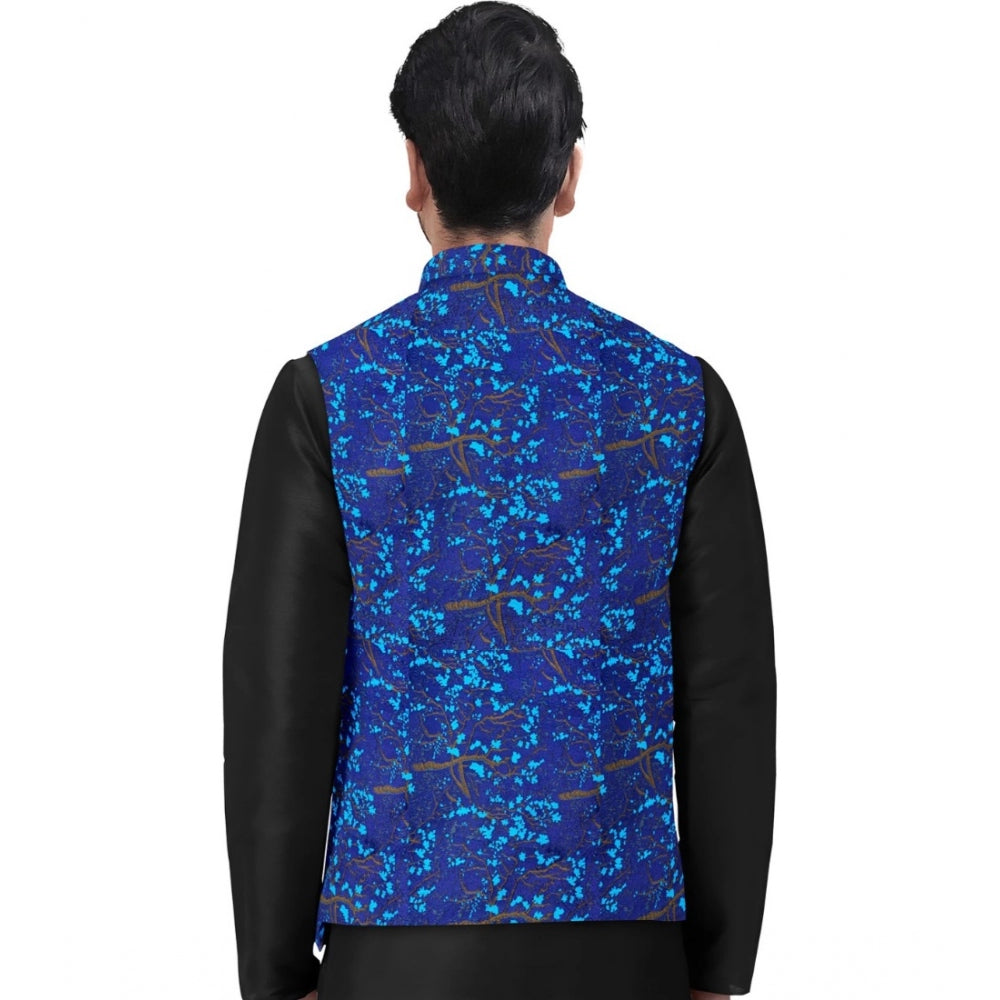 Men's Jacquard Printed Full Sleeve Waistcoat — Blue · 7_38