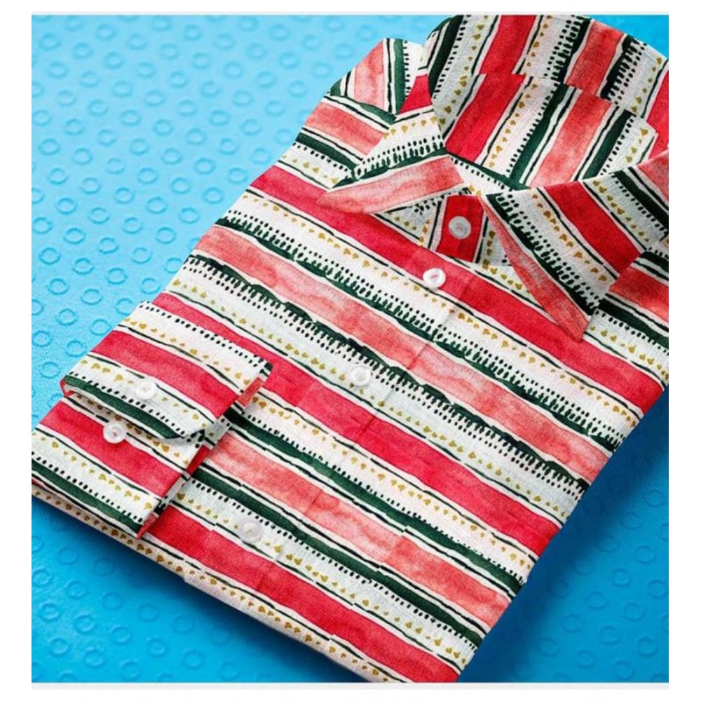 Men's Cotton Blended Striped Full Sleeve Shirt — Red-White
