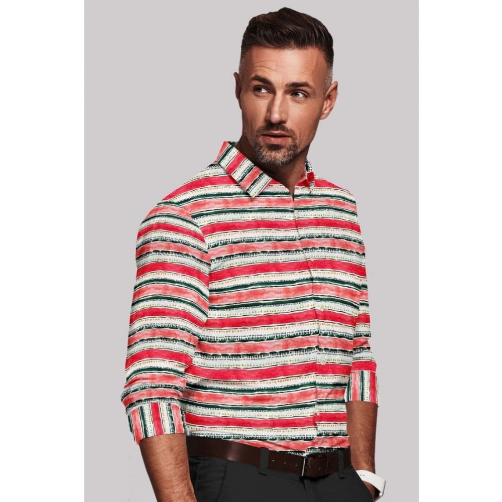 Men's Cotton Blended Striped Full Sleeve Shirt — Red-White