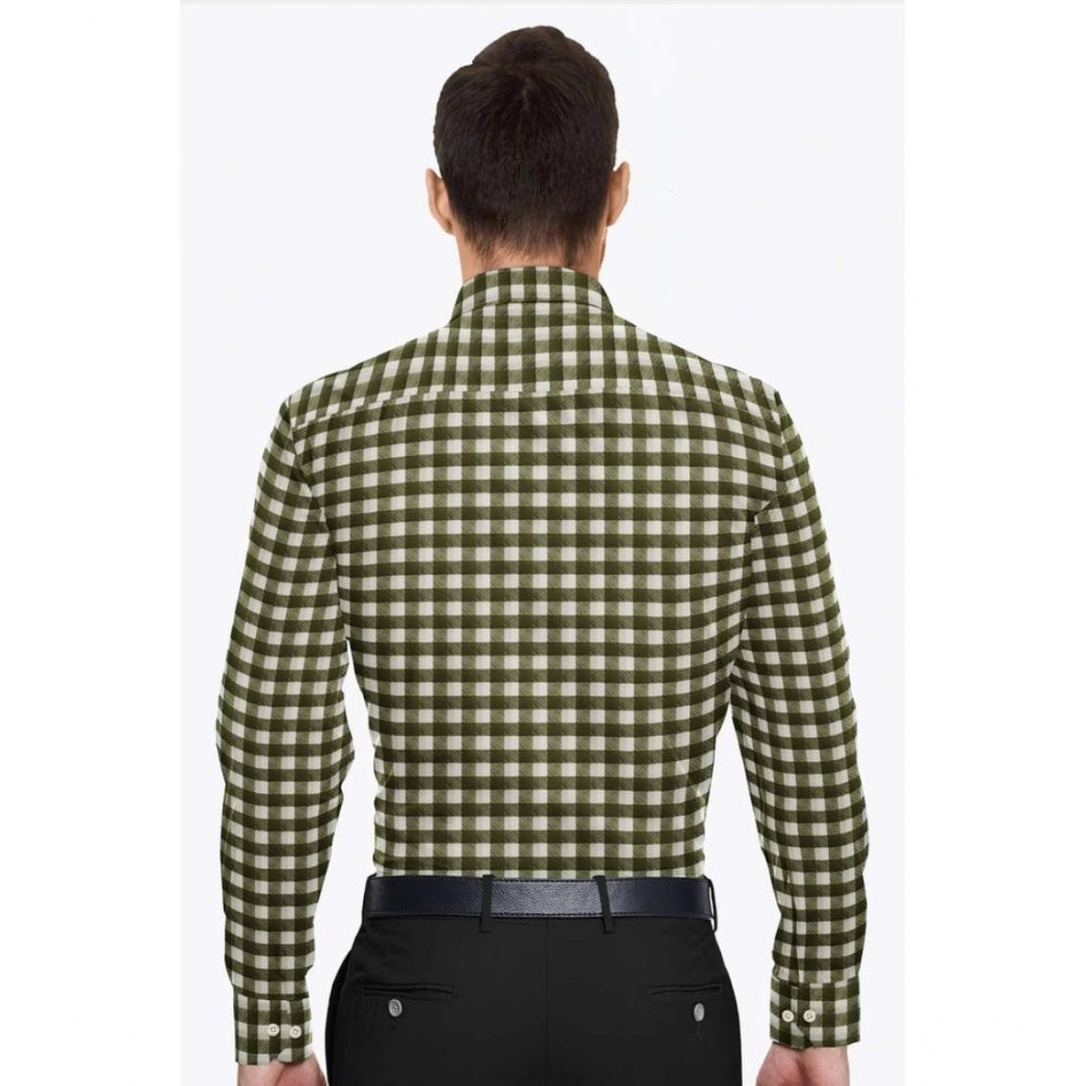 Men's Cotton Blended Checked Full Sleeve Shirt — White-Green