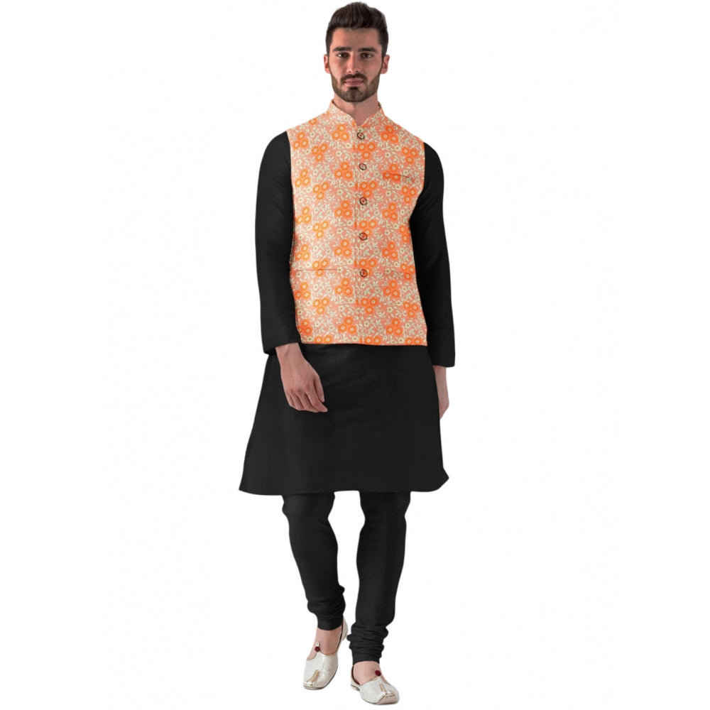 Men's Jacquard Printed Full Sleeve Waistcoat — Orange