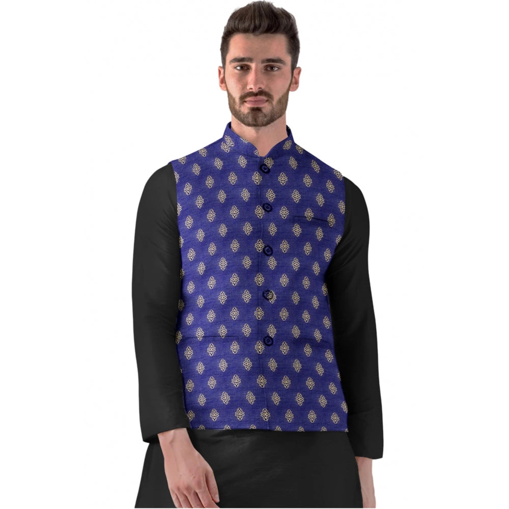 Men's Jacquard Printed Full Sleeve Waistcoat — Blue · 5_38