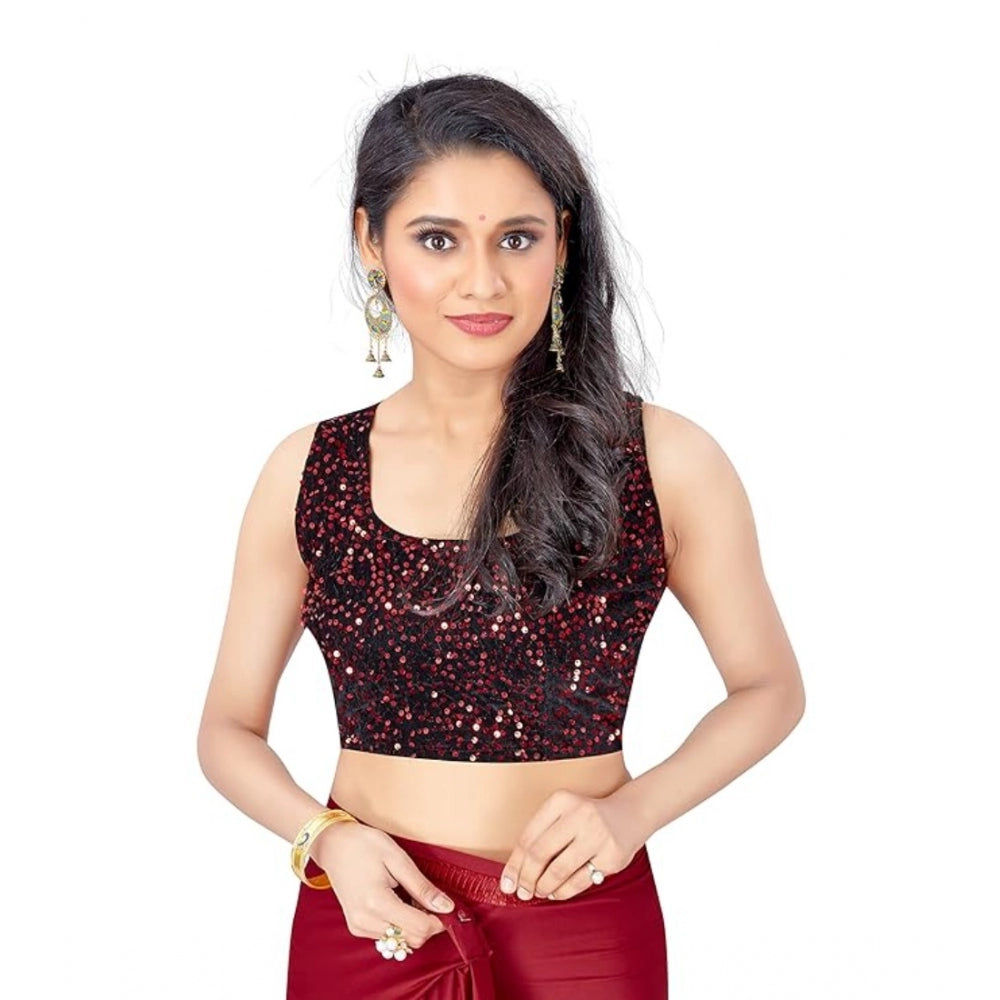 Women's Lycra Solid Saree — Red