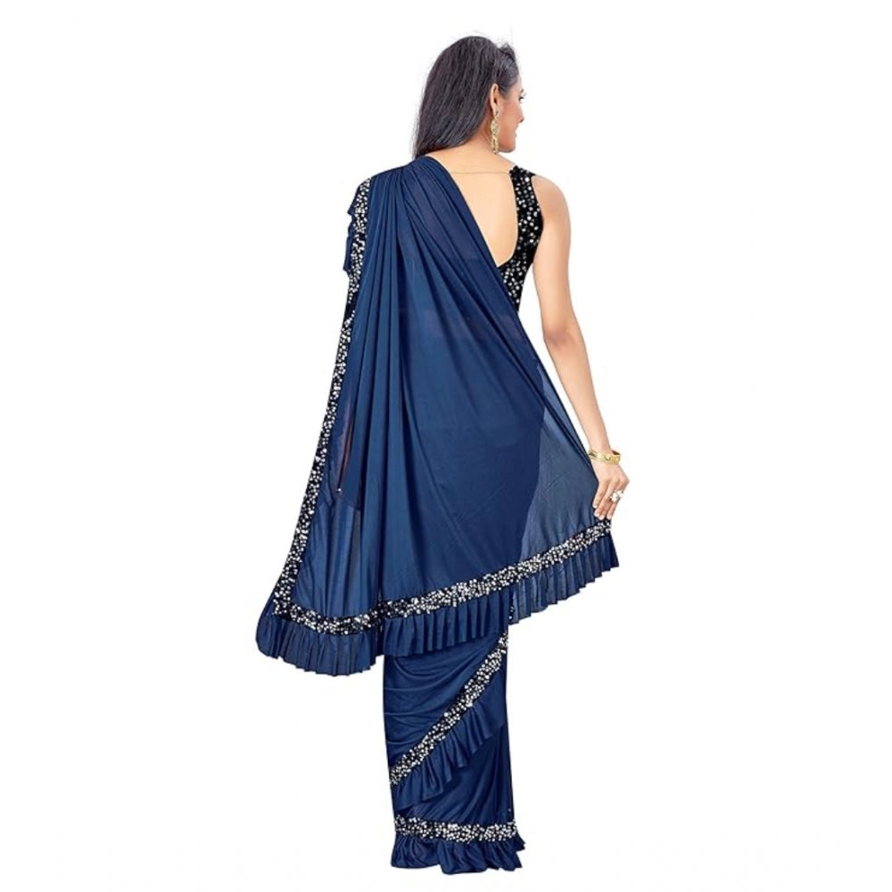 Women's Lycra Solid Saree — Nay Blue