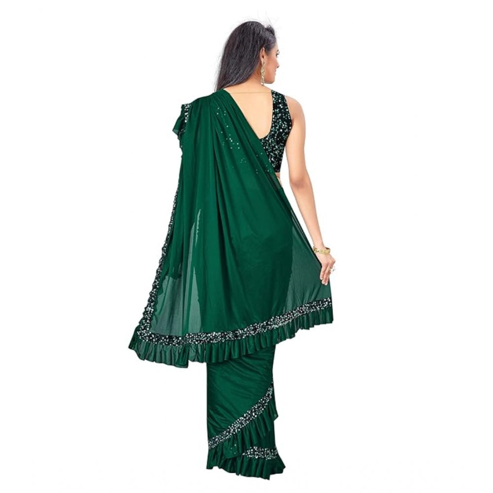 Women's Lycra Solid Saree — Green