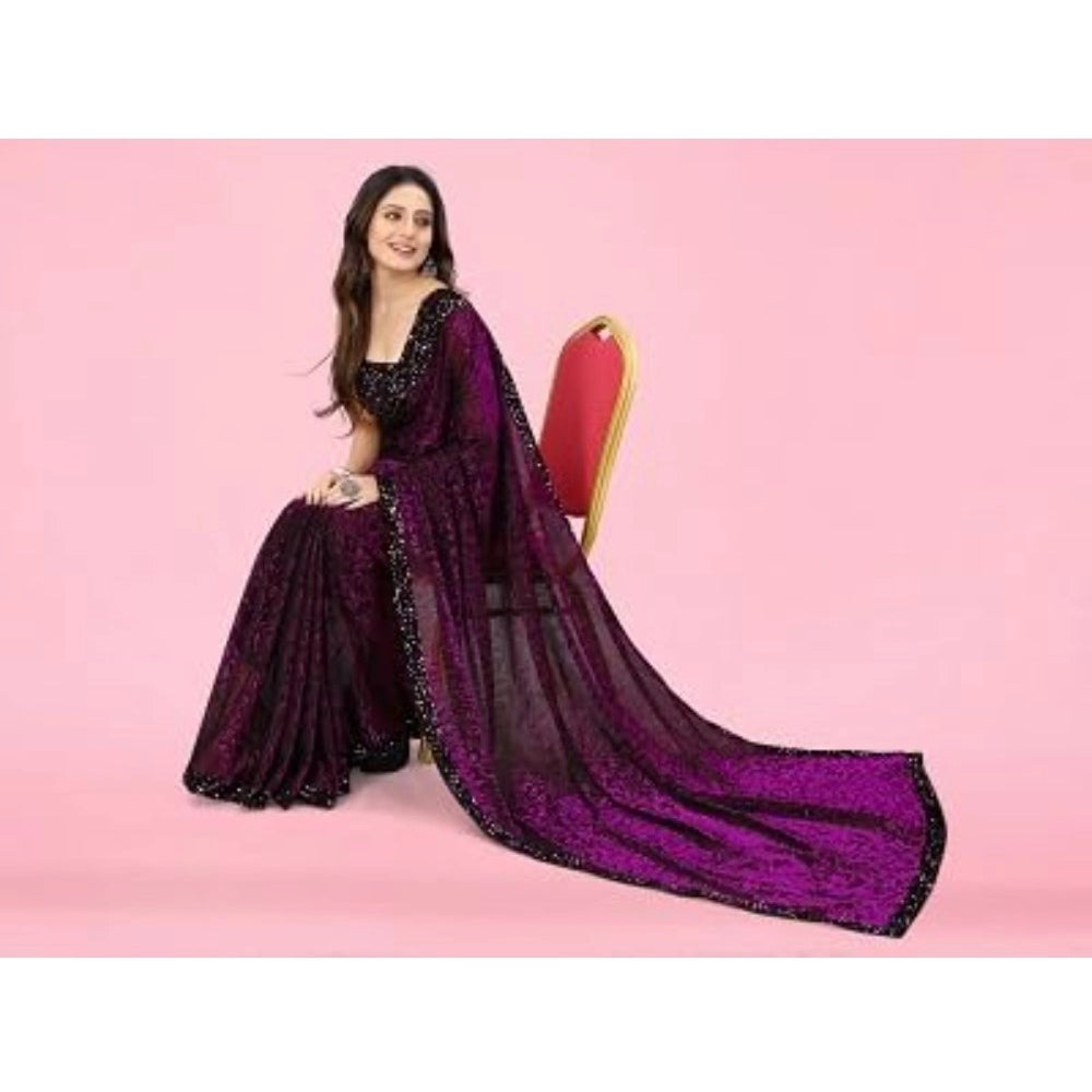 Women's Lycra Floral Saree — Wine