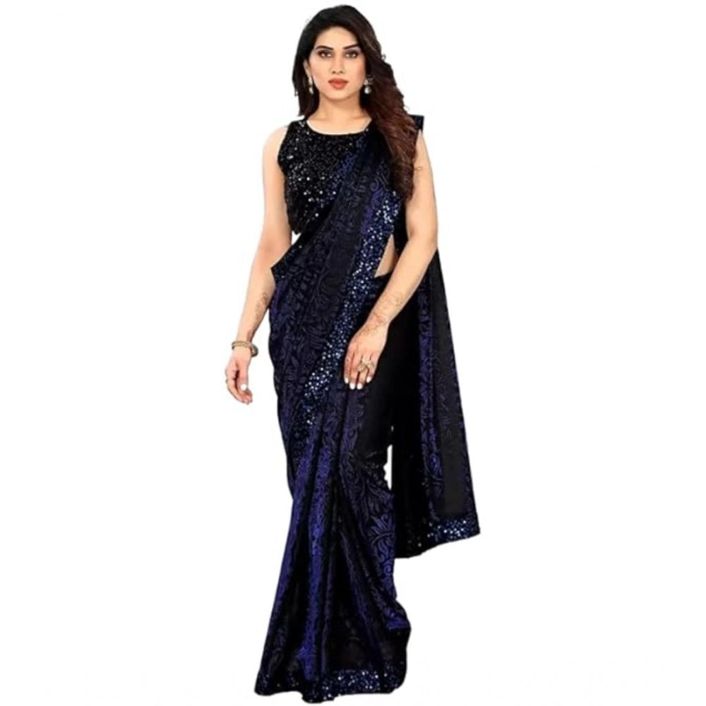 Women's Lycra Floral Saree — Blue · Blue