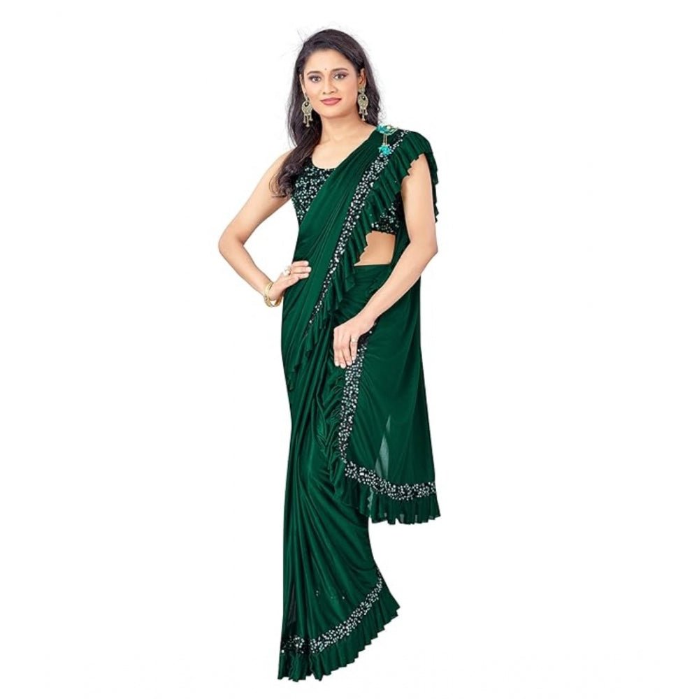 Women's Lycra Solid Saree — Green