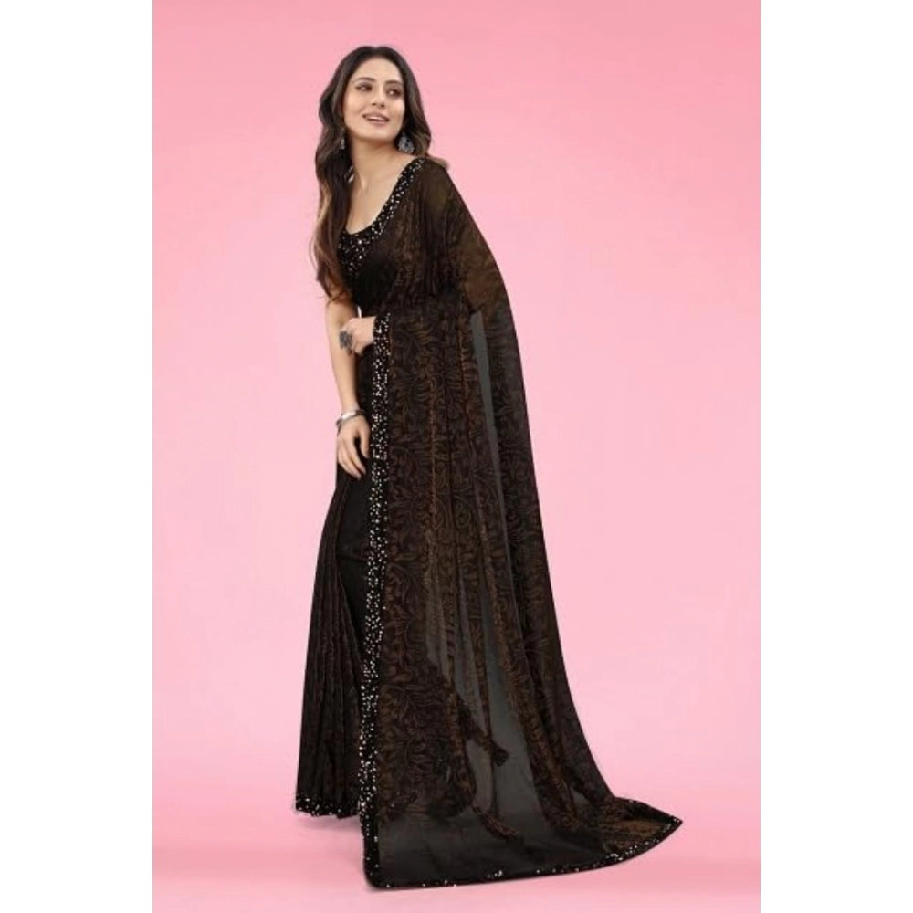 Women's Lycra Floral Saree — Brown
