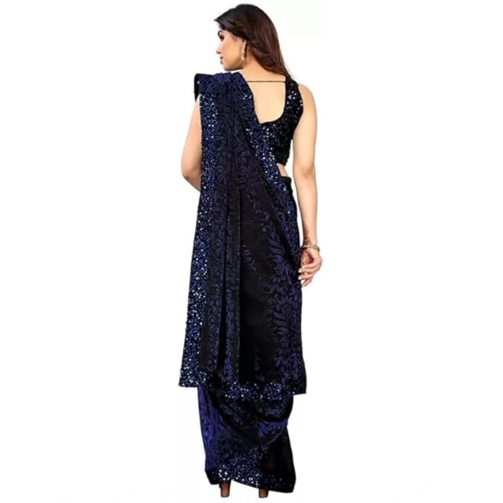 Women's Lycra Floral Saree — Blue · Blue