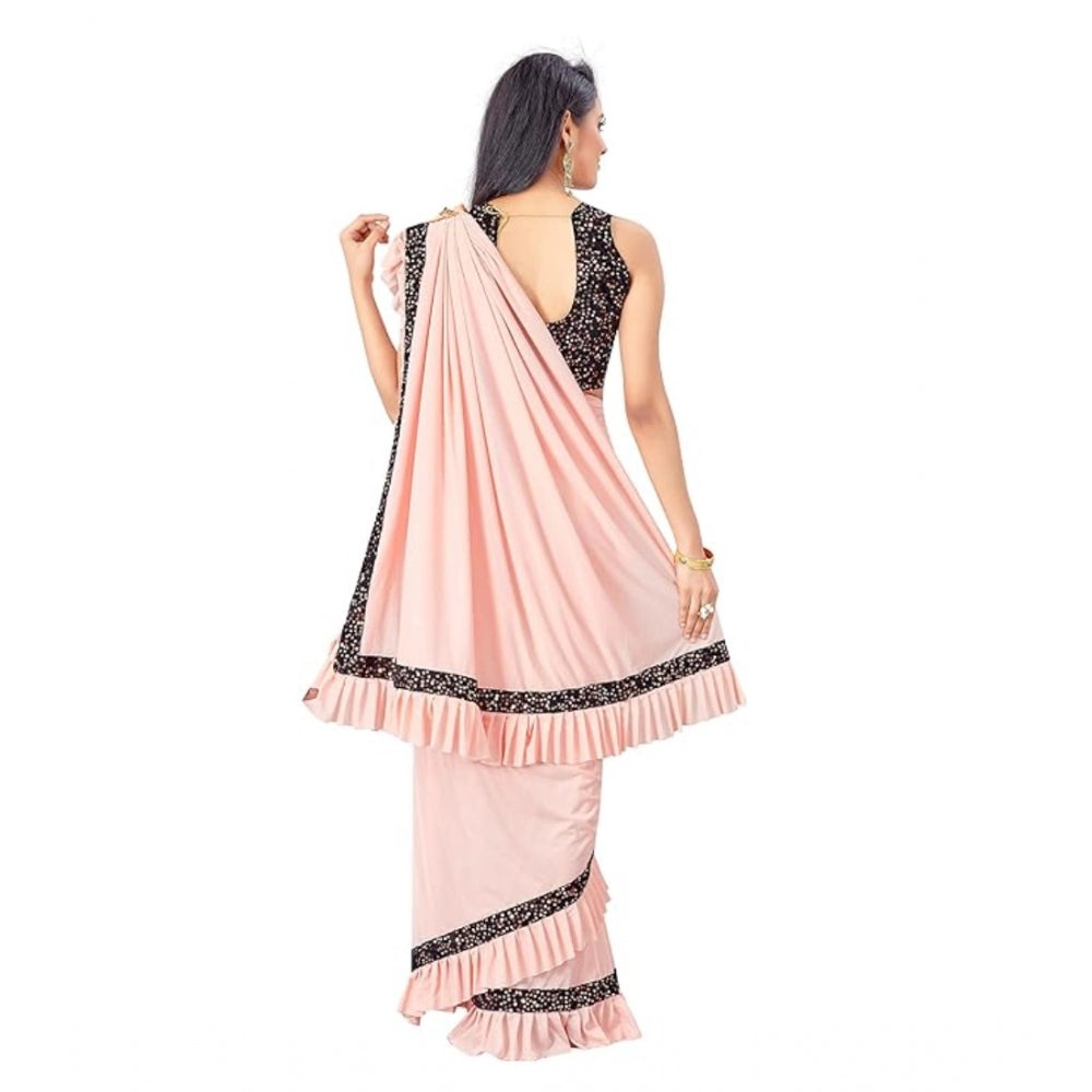 Women's Lycra Solid Saree — Peach