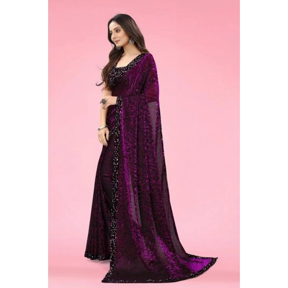 Women's Lycra Floral Saree — Wine