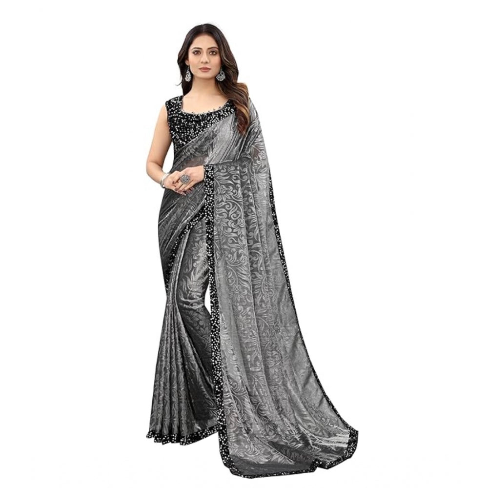 Women's Lycra Floral Saree — Grey
