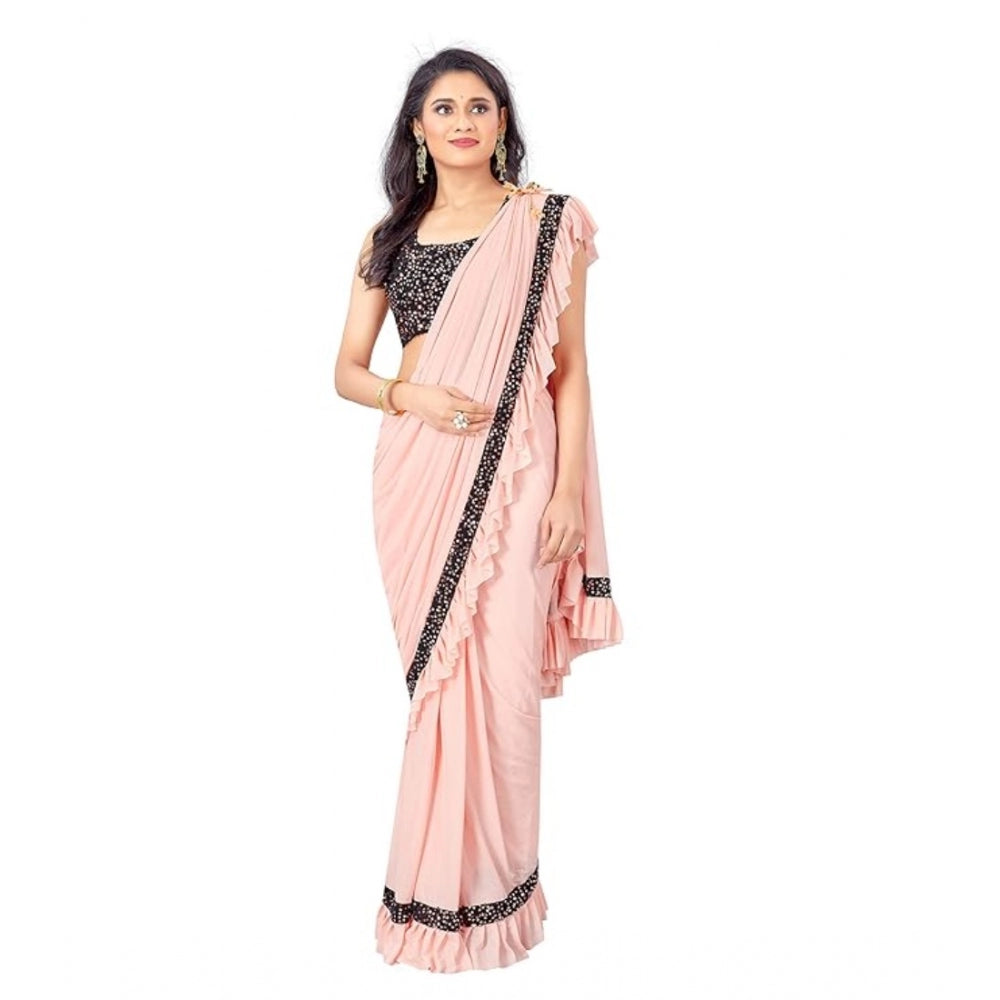 Women's Lycra Solid Saree — Peach