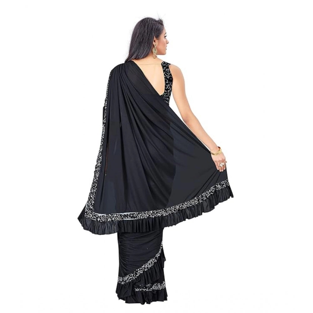 Women's Lycra Solid Saree — Black