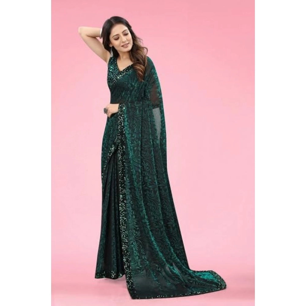 Women's Lycra Floral Saree — Green