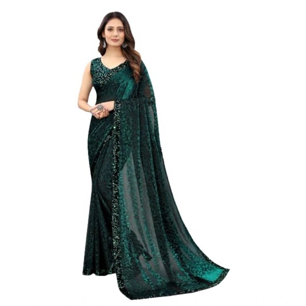 Women's Lycra Floral Saree — Green