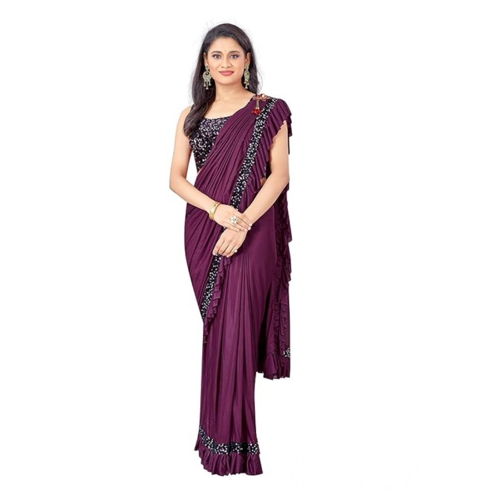 Women's Lycra Solid Saree — Wine