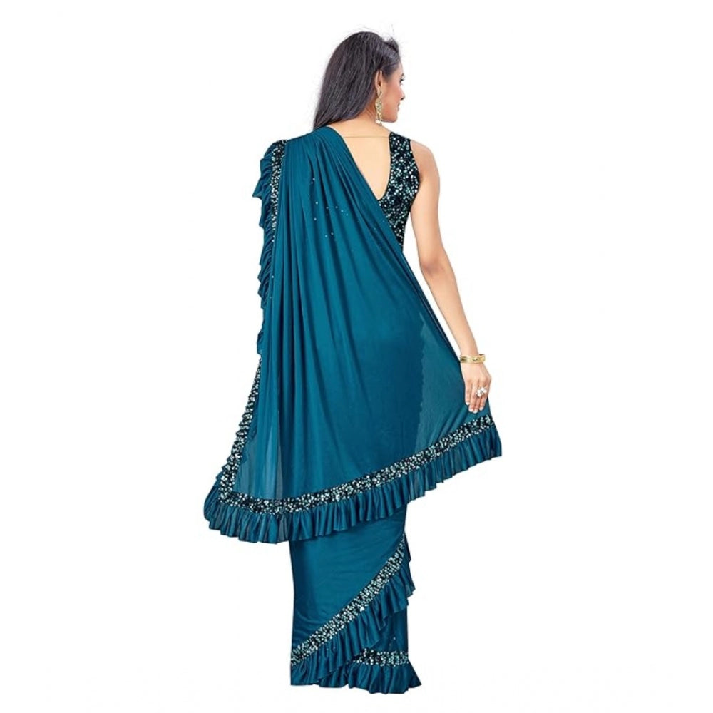 Women's Lycra Solid Saree — Rama