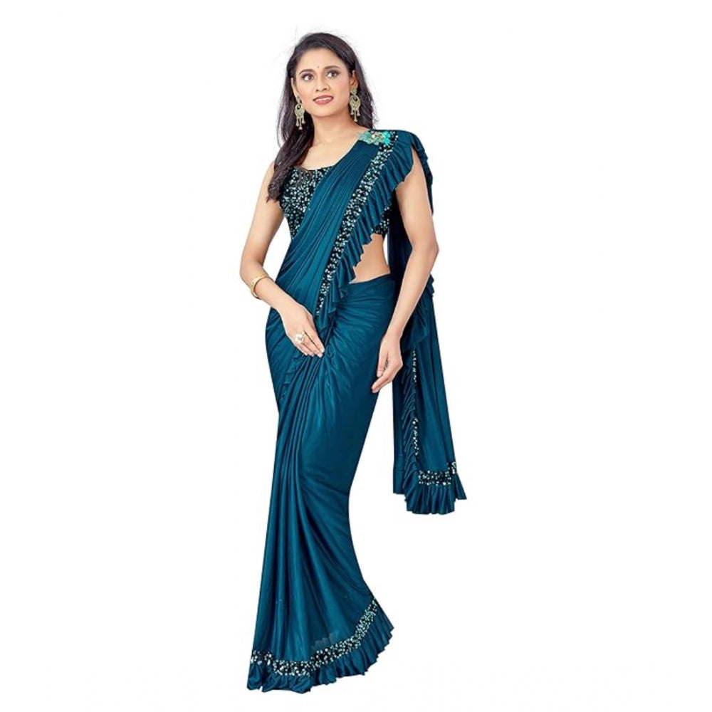Women's Lycra Solid Saree — Rama
