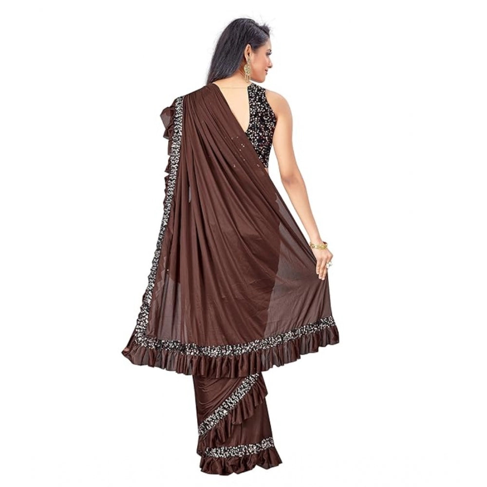 Women's Lycra Solid Saree — Brown