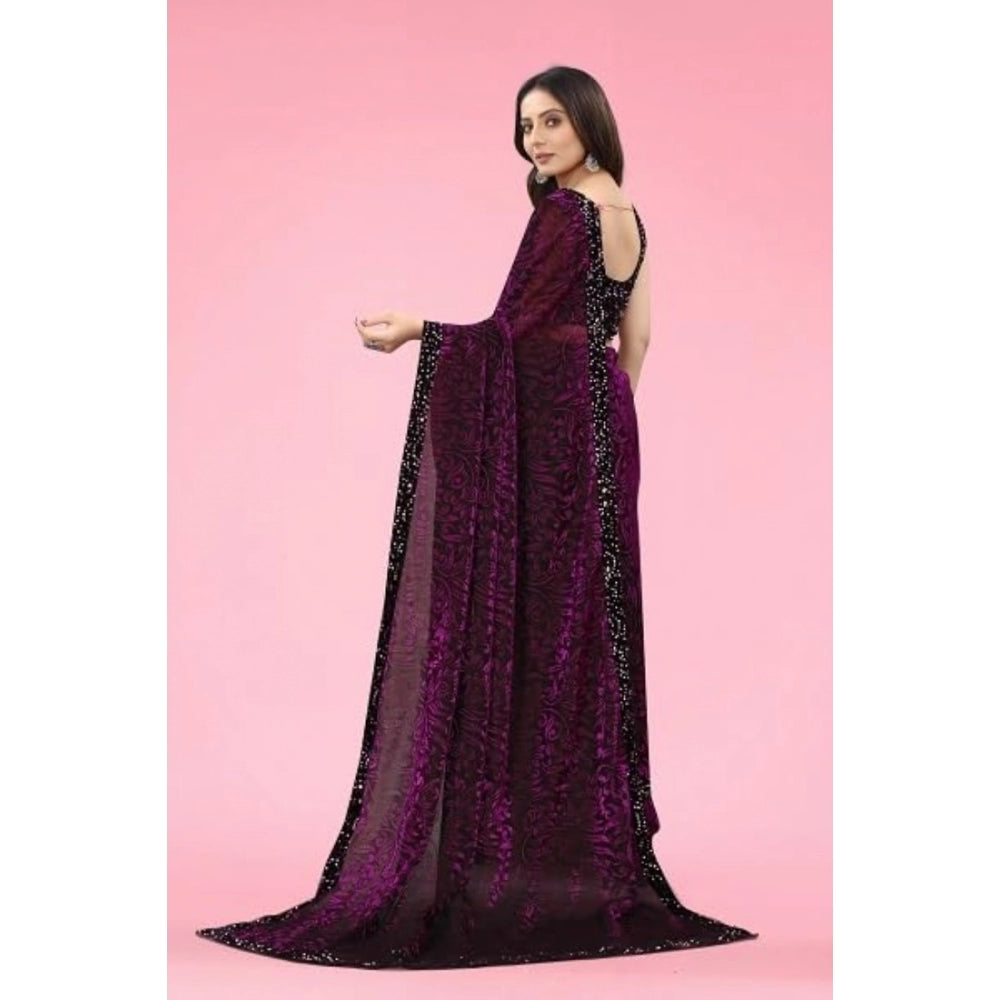 Women's Lycra Floral Saree — Wine