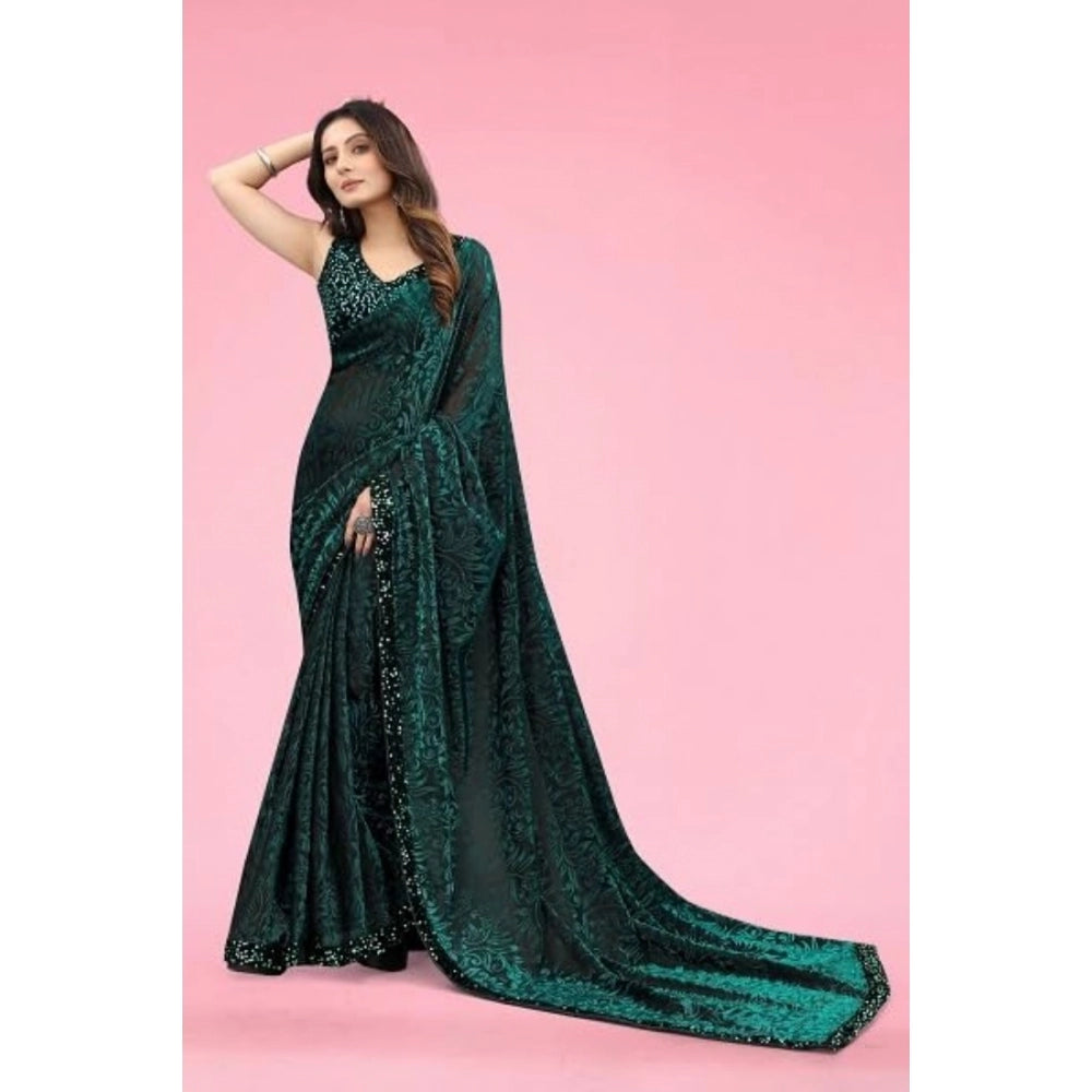 Women's Lycra Floral Saree — Green