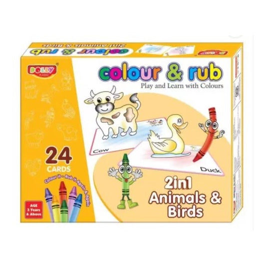 2 In 1 Animals - Birds Colour And Rub