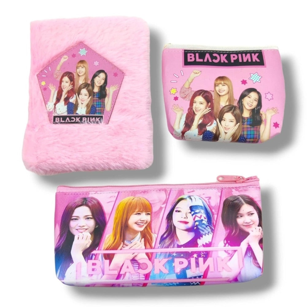3 In 1 Black Pink Bts Stationery Set