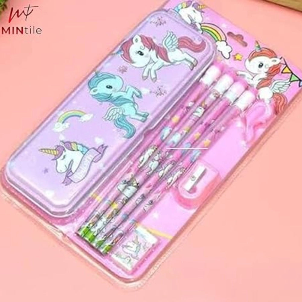 8_Pcs Set Unicorn Metal Pencil Box