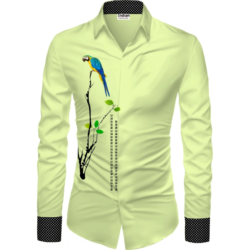 Men's Casual Floral Printed Cotton Blend Unstitched Shirt Fabric — Green · 1045