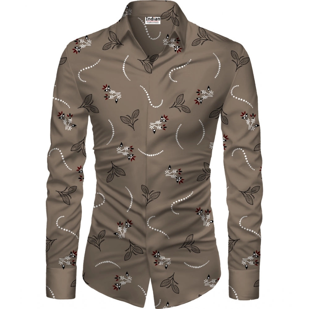 Men's Casual Floral Printed Cotton Blend Unstitched Shirt Fabric — Brown · 1041