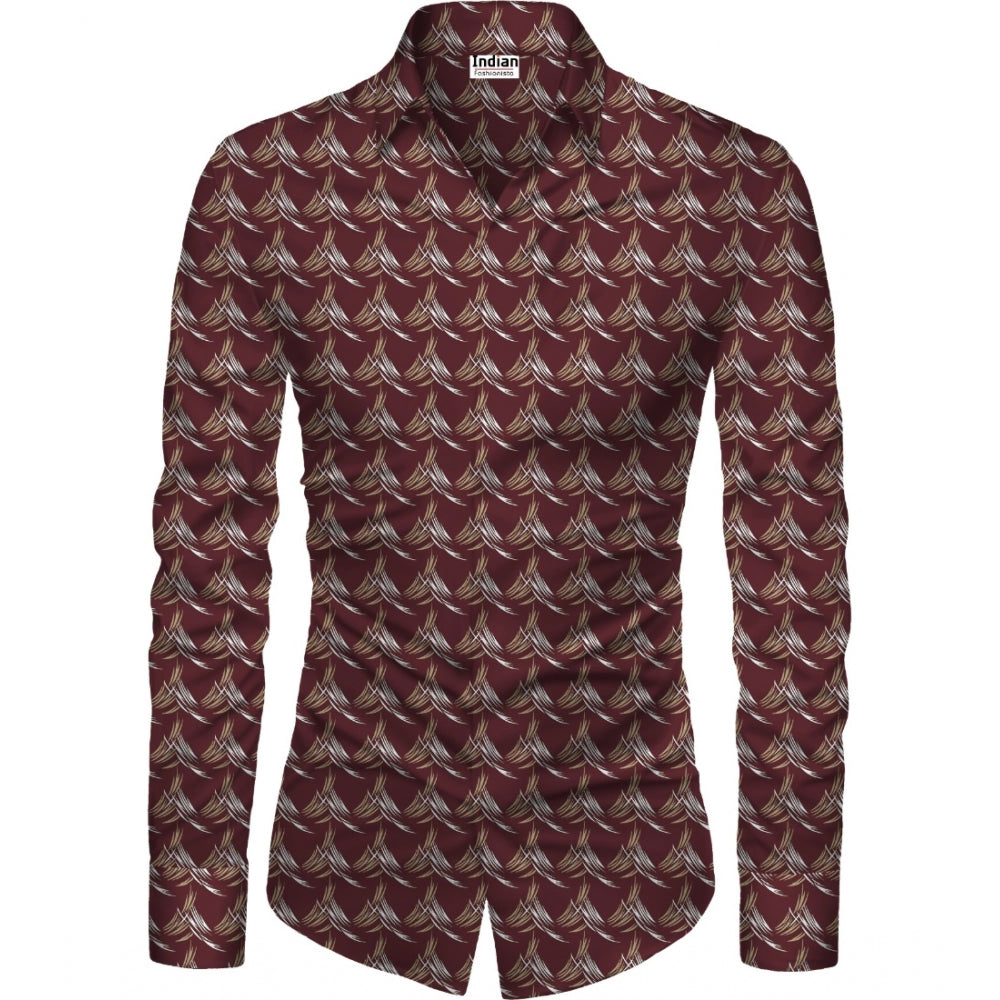 Men's Casual Floral Printed Cotton Blend Unstitched Shirt Fabric — Maroon