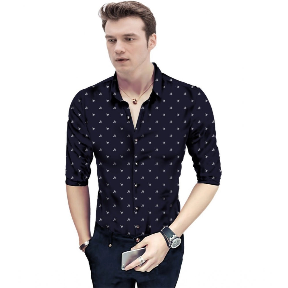 Men's Casual Floral Printed Cotton Blend Unstitched Shirt Fabric — Dark Blue