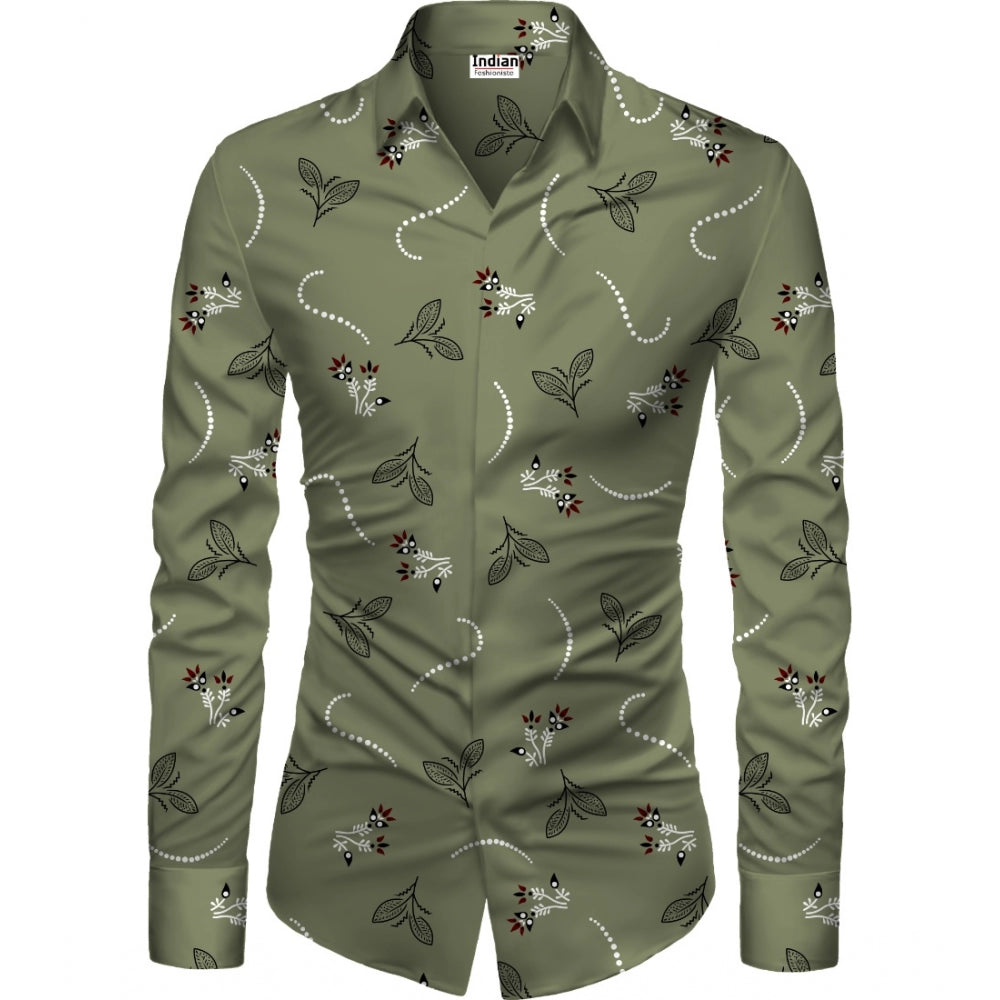 Men's Casual Floral Printed Cotton Blend Unstitched Shirt Fabric — Green · 1040